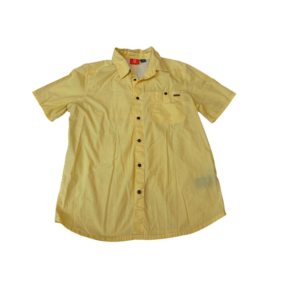 Merrell Button Up Shirt Men Large Yellow Short Sleeve Casual Fishing Gorpcore